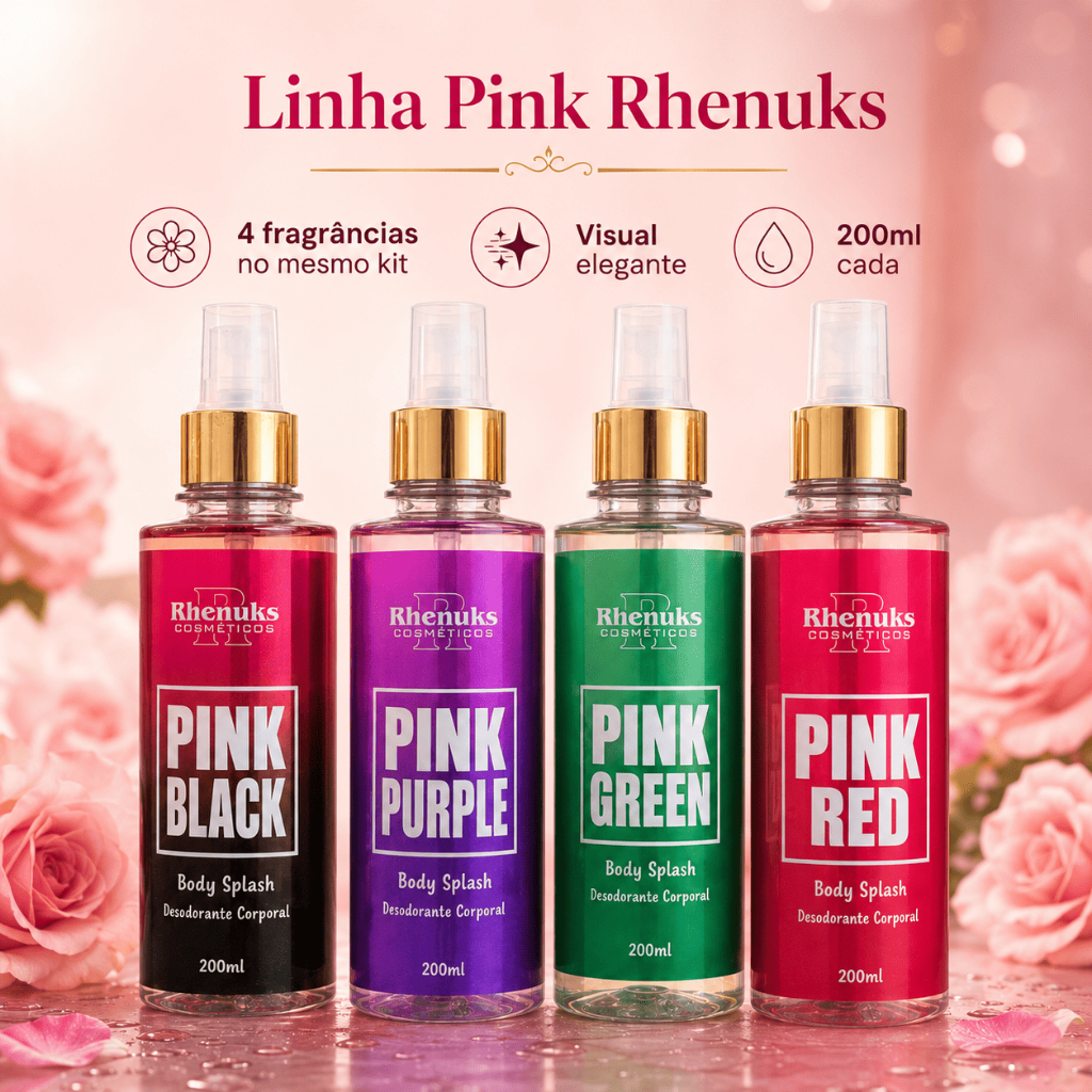 Kit 4 Body Splash Rhenuks Pink Desodorante Corporal 200ml Feminino Black Purple Green Red