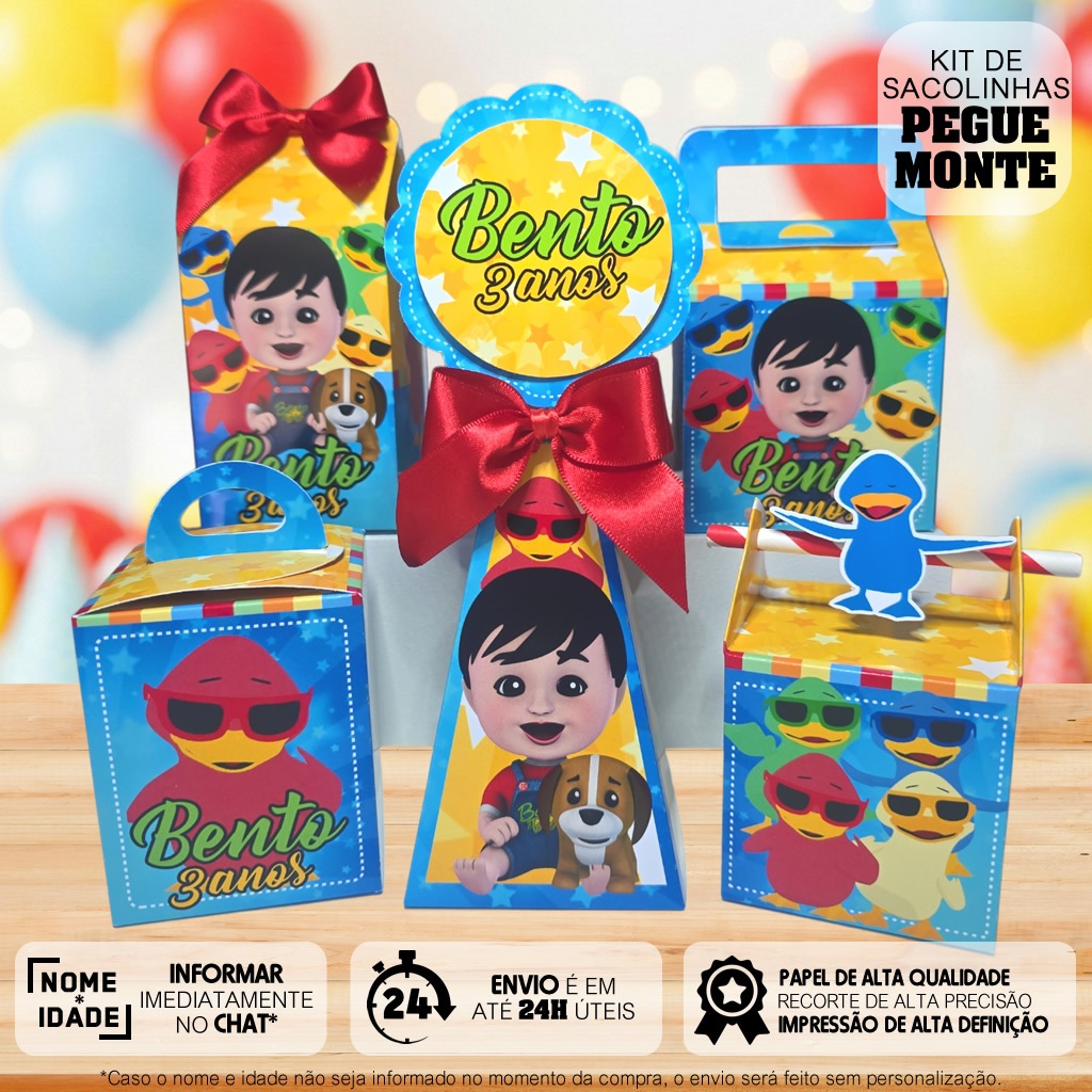 Kit caixinhas Bento e Toto para festa lembrancinha de aniversário Pegue e Monte