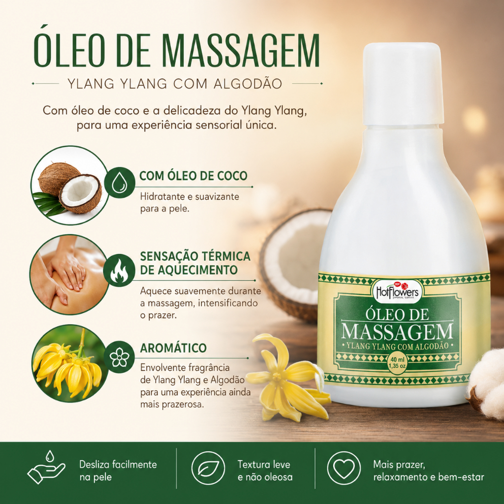 Óleo para Massagem Ylang Ylang com Algodão 40ml