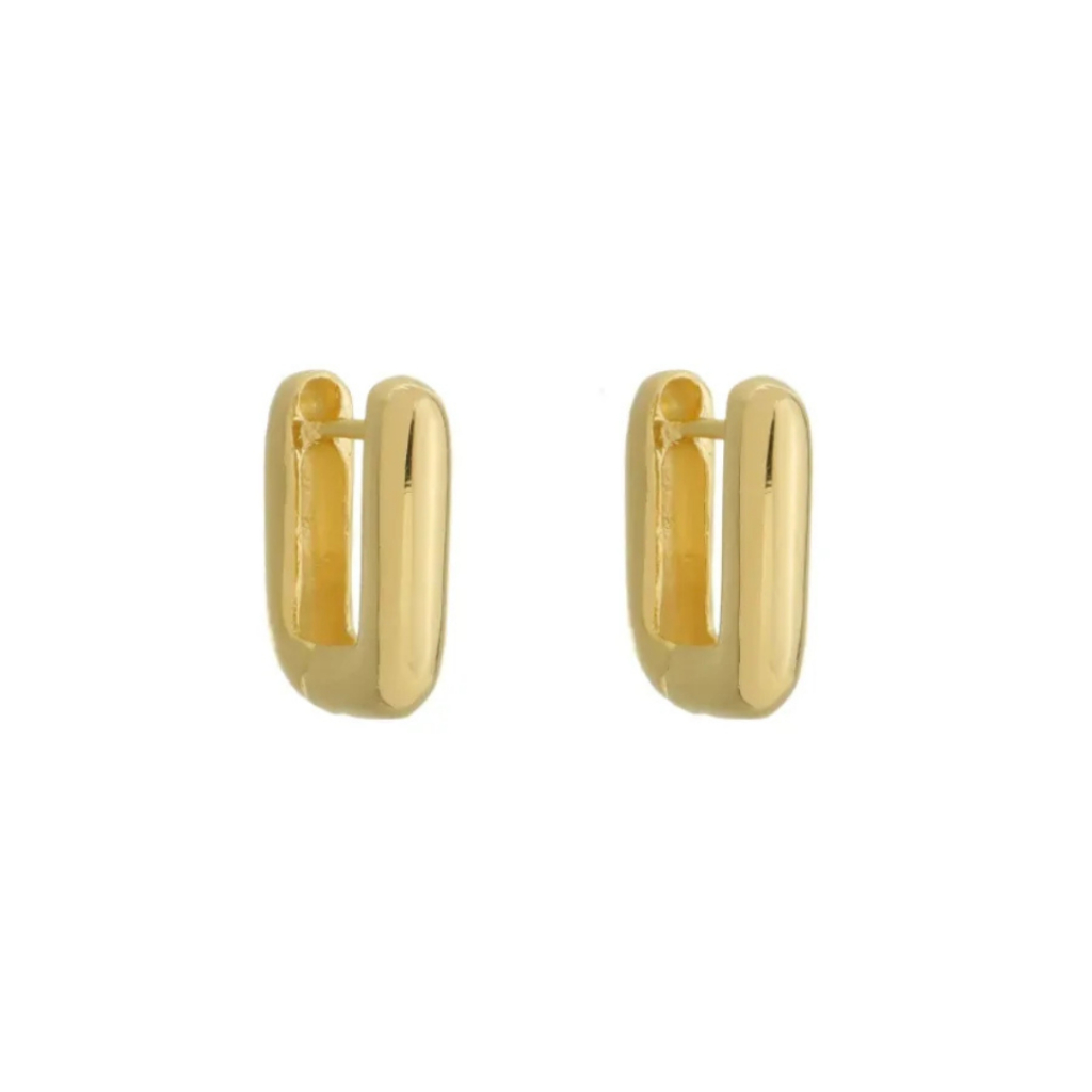 Brinco Argola Retangular Lisa Banhado A Ouro 18k Feminino Elegante Joia Design Sofisticado Luxo