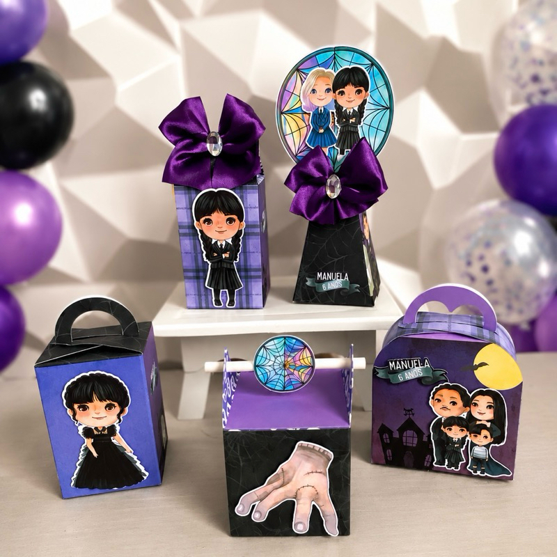 KIT CAIXAS PERSONALIZADAS WANDINHA - PERSONALIZADOS FESTA- ANIVERSÁRIO WANDINHA- CAIXAS PERSONALIZADAS