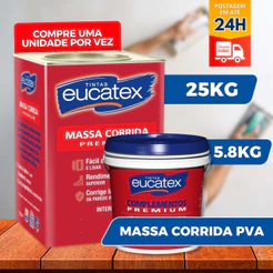 Massa Corrida 25KG/5,8KG PVA Eucatex Premium – Acabamento Liso para Paredes Internas