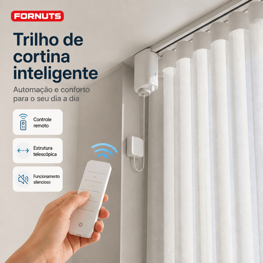 Trilho Inteligente para Cortina Automático Motorizado Ajustável 1,2-3,5m Silencioso Compatível Alexa e Google Casa Intel