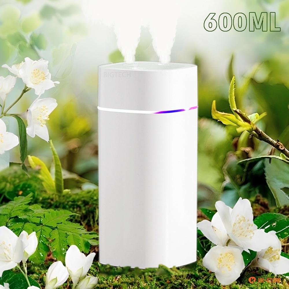 Umidificador De Ar Ultrassônico Grande 2 Saídas 600ML Portátil Led Silencioso Usb SD08
