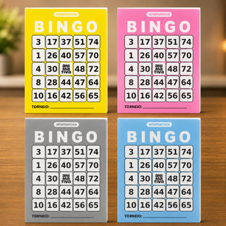 Cartela Bingo 96 Folhas Animativa Colorida Amarela Rosa Azul Cinza Jogo Festa Evento Escola