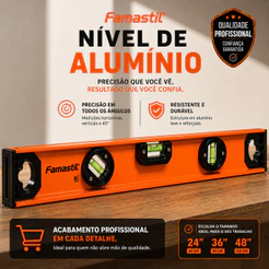 Nível De Mão Alumínio Imã Régua 3 Bolhas Construção Profissional Régua 48" Famastil Régua Precisão