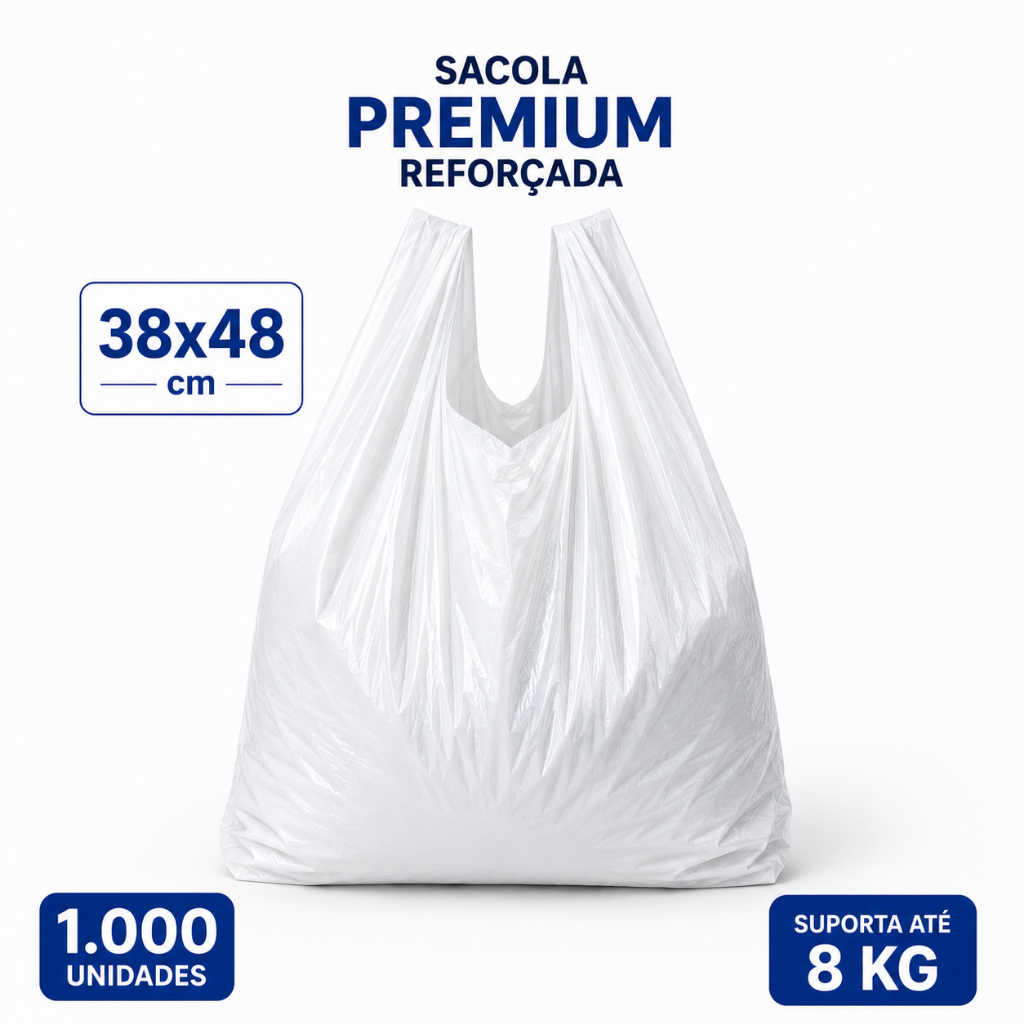Sacola Virgem Branca 1000 Unidades 38x48 REFORÇADA Padaria Mercado Açougue