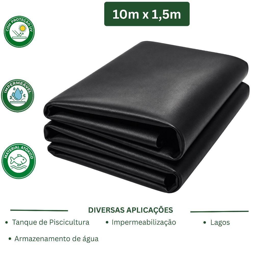 Geomembrana PEAD 800 Micras 10x1,5m Lona Tanque Manta Para Lagos