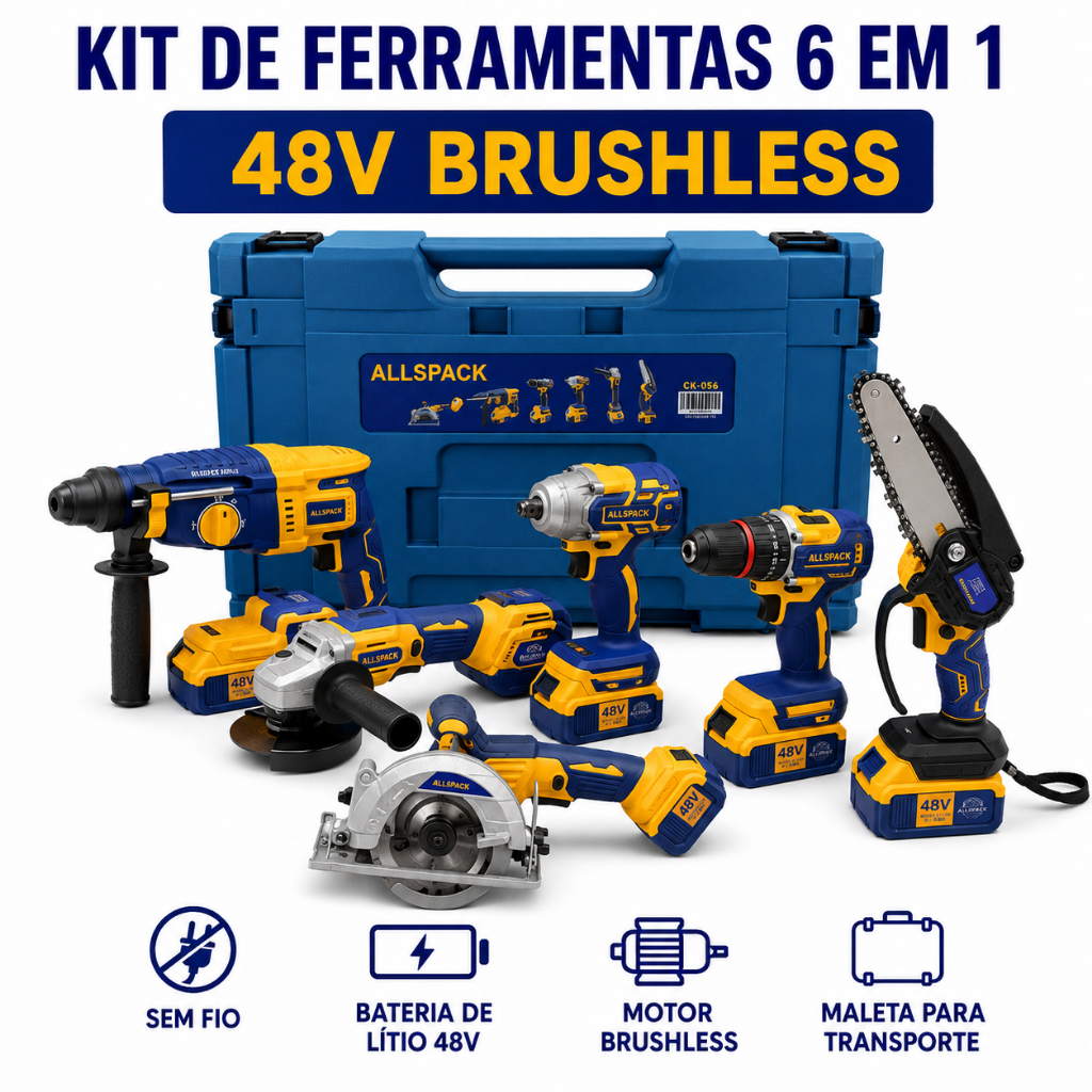 CK-056Kit Ferramentas 6 Em 1 48V Brushless Furadeira Impacto Martelete Esmerilhadeira Serra