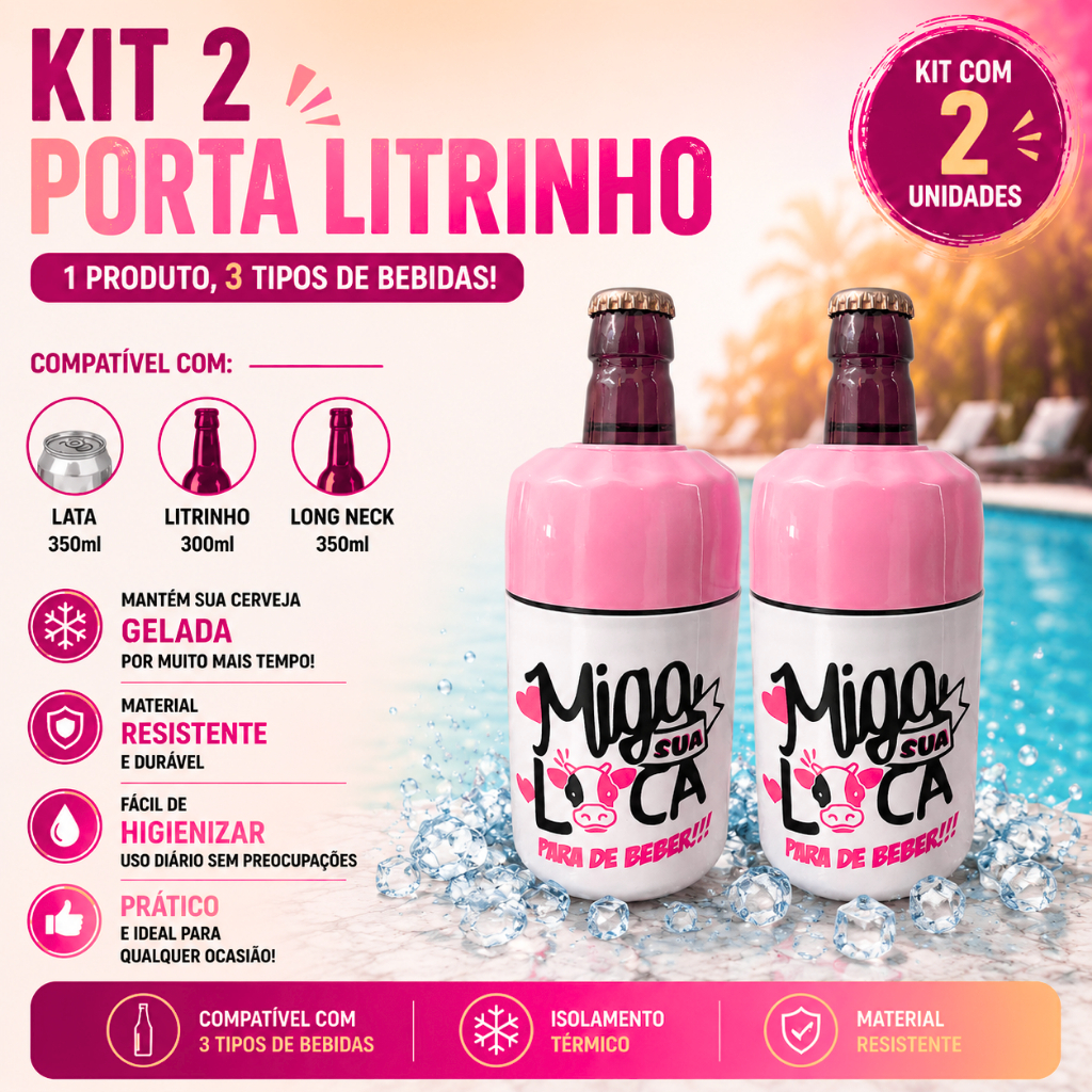 KIT 2 PORTA LATA 3x1 SUPORTE CERVEJA LONG NECK LITRINHO MIGA SUA LOCA