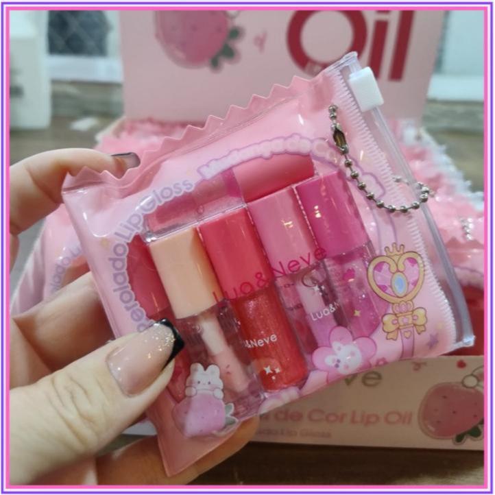 Caixinha 6 Mini Lip Oil Mágico Com Brilho - Lua e Neve - Super Fofo Em Dois Modelos Diferentes