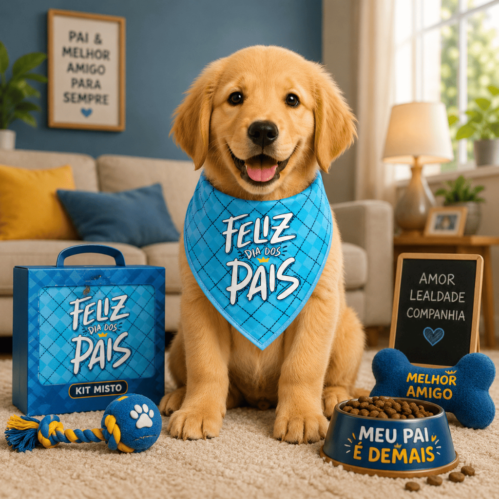 Kit Bandana Pet Dia Dos Pais Misto Macho e Fêmea Pet Shop Estampadas Banho E Tosa Laços
