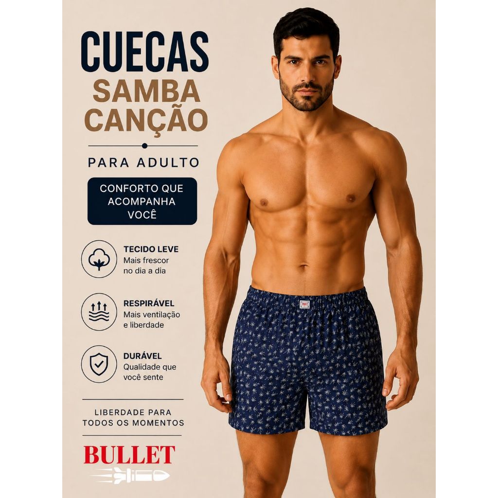 Kit 7 Cuecas Samba Canção 👔  Kit com 7 cuecas samba canção em tecido leve e confortável, oferecendo frescor,liberdade
