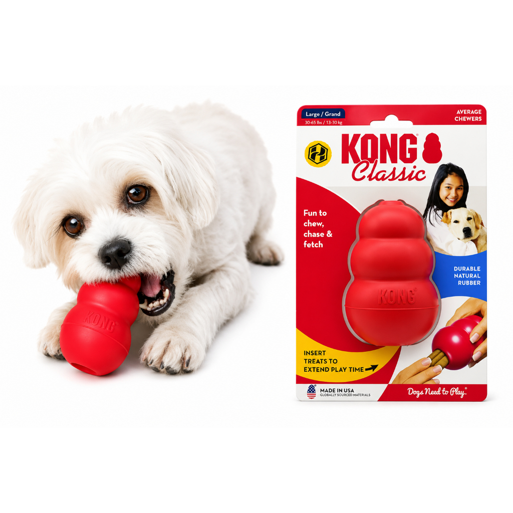 Kong Classic Brinquedo Resistente Recheável para Cães Grande, Médio e Pequeno