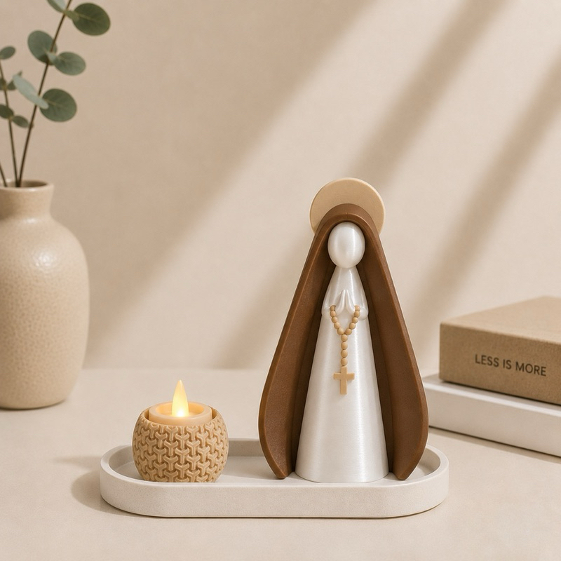 Nossa Senhora Aparecida Decorativa Minimalista Decoração com Vela LED | Ore e Confie | Presente Religioso