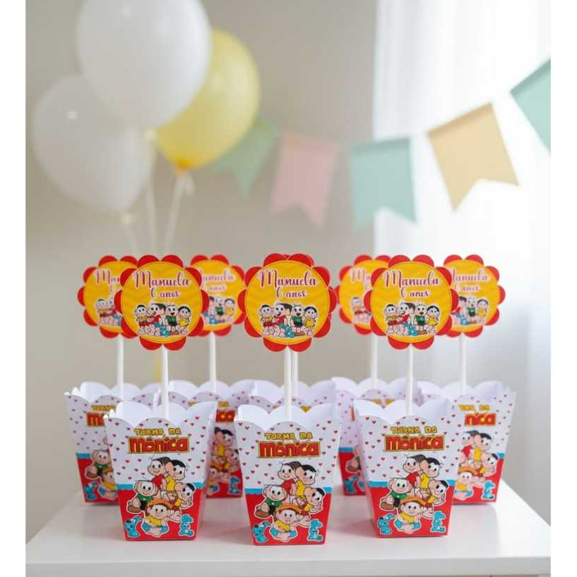 Centro de mesa cachepô personalizado| Turma da Monica | decoração festa mesa de convidados| lembrancinhas