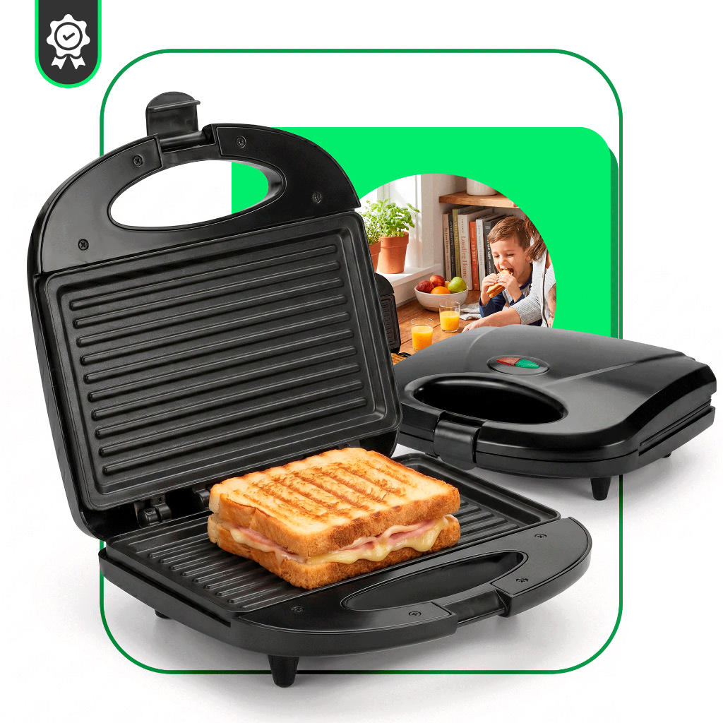 Sanduicheira Grill Elétrica 750W Antiaderente 2 Sanduíches Rápido 110V ou 220V Preto Termostato Automatico