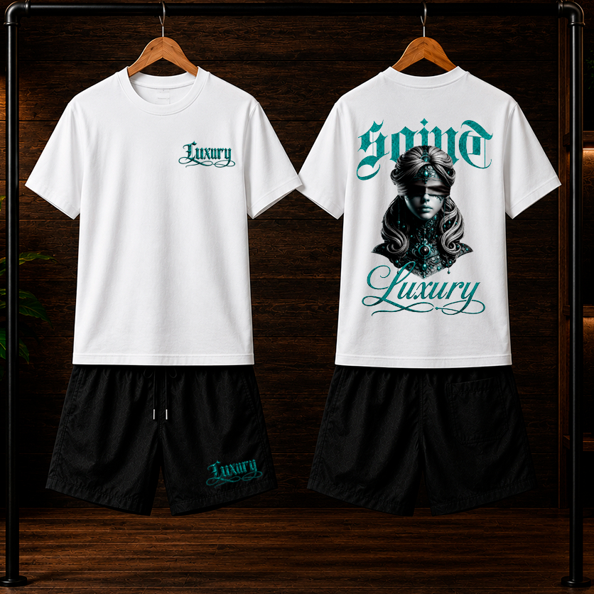 Conjunto Camiseta 100% algodão 30.1 + Bermuda Masculino Tactel Com elastano Estampado LUXURY streetwear