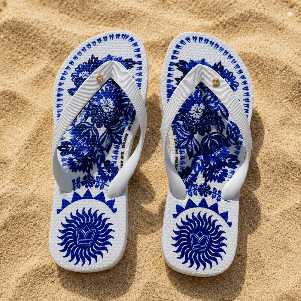 Chinelo de Dedo Feminino Branco com Estampa Tropical Leve