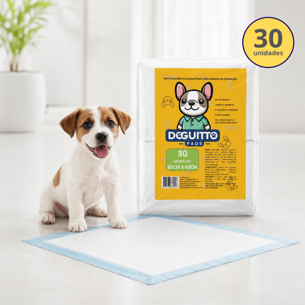 Tapete Higiênico Doguitto 30un 80x60cm Cães e Gatos Super Absorvente Antivazamento