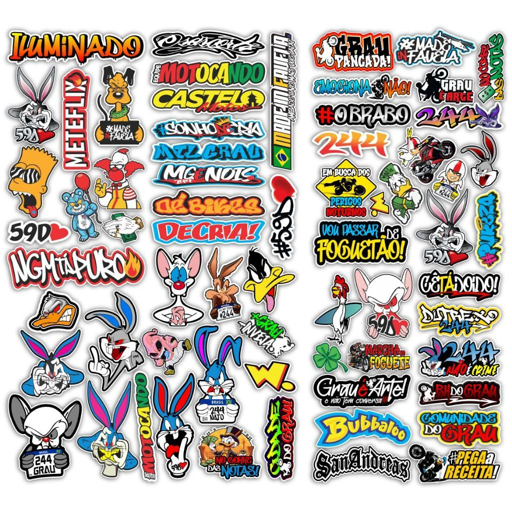 270 Adesivos Moto - 5 Cartelas de adesivos - Adesivo para Moto, Capacete, Bike, Carro