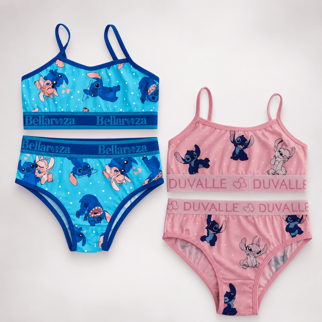 Kit 02 Conjuntos Sutiã Top e Calcinha Infantil Juvenil Menina Moça Estampados Microfibra 4 a 8 anos