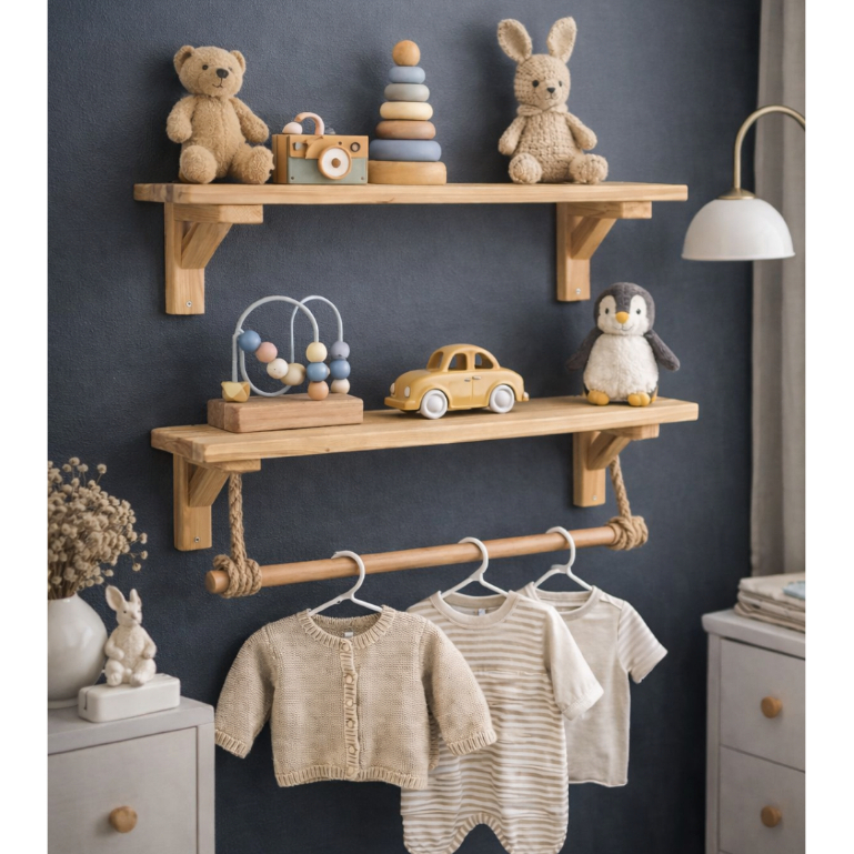 Prateleira para Quarto Infantil Madeira Pinus Kit 2 Peças Decoração
