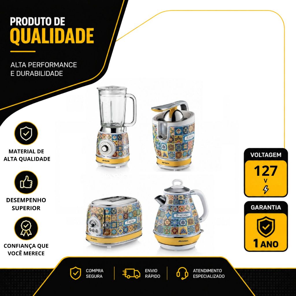 KIT DE 4 ELETROPORTÁTEIS ARIETE POSITANO ESTAMPADO 127V