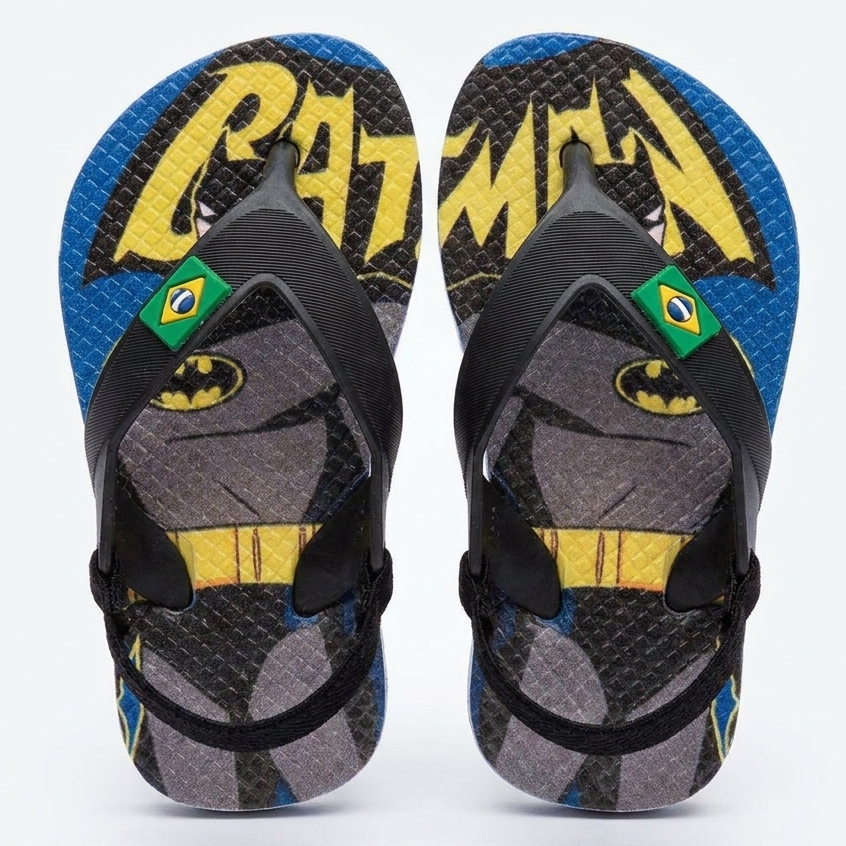 Chinelo Baby Desenho Personagem Batman Leve Confortável Resistente Dia a Dia Passeio 19 Ao 24 Acessível