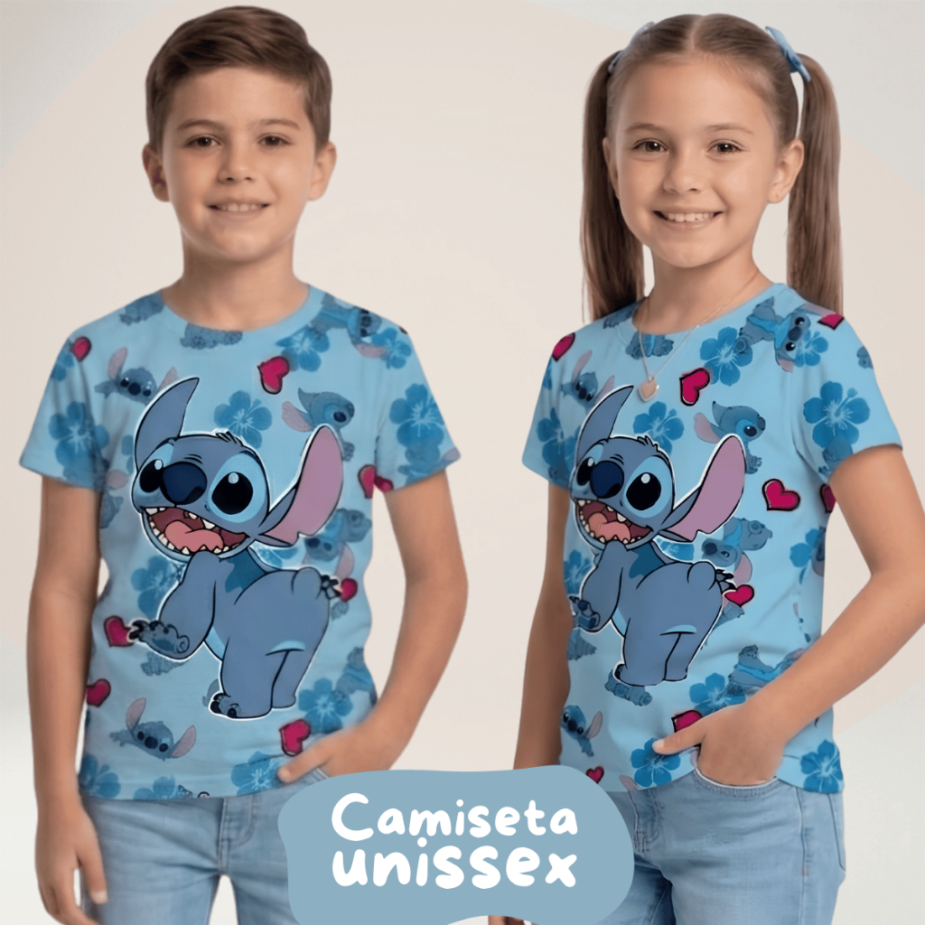 Camiseta Unissex Infantil Azul Com Estampa Frontal Personagem 2 anos ao G1