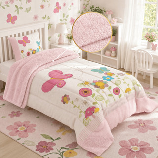 Edredom Sherpa Infantil Estampado Solteiro 2 Peças Cobertor Sherpa Lã de Carneiro Aconchegante
