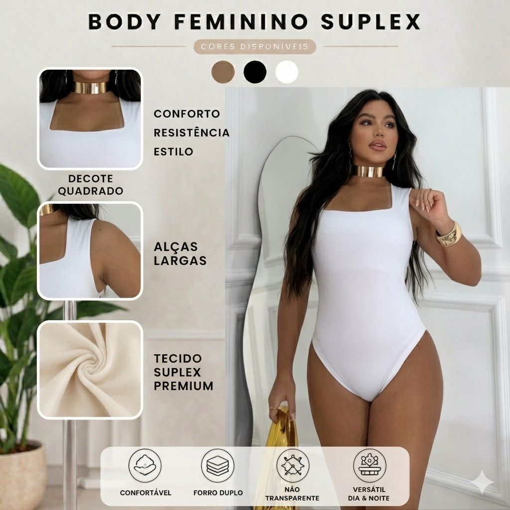 Detalhes do Kit 2 Body Regata Feminino Modelador Premium / Zero Transparência Básico Liso Confortável Elegante