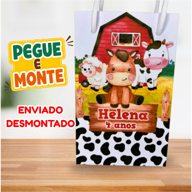 Sacolinha P Fazendinha Vermelha Personalizada Lembrancinhas Aniversário - PEGUE E MONTE