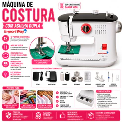 Máquina De Costura Agulha Dupla Bainha Importway Luz E Cortador Cor Branco 110V/220V