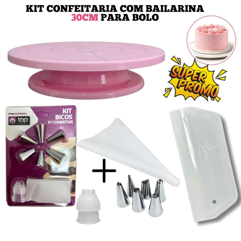 Kit Confeitaria Profissional Bailarina Giratória Raspadora de Bolo Bico de confeitar
