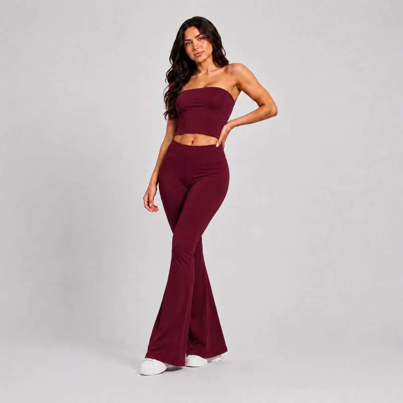 Conjunto Feminino Fitness Flare– Top Faixa Tomara que Caia + Calça Flare Cintura Alta | Academia, Casual e Conforto — imagem 1