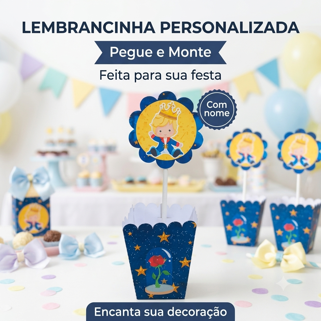 Centro de Mesa Cachepô Personalizado Pequeno Principe Festa Infantil, Lembrancinha Criativa, PEGUE E MONTE