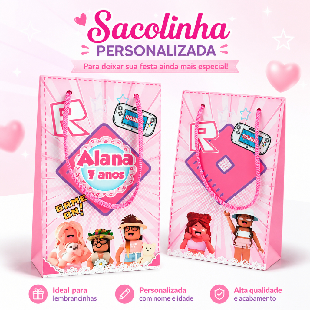 Kit Sacolinhas Personalizadas Roblox Menina