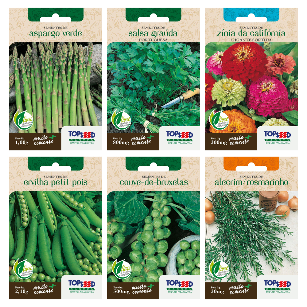 Kit Sementes Horta Gourmet com Flores e Temperos Especiais TopSeed