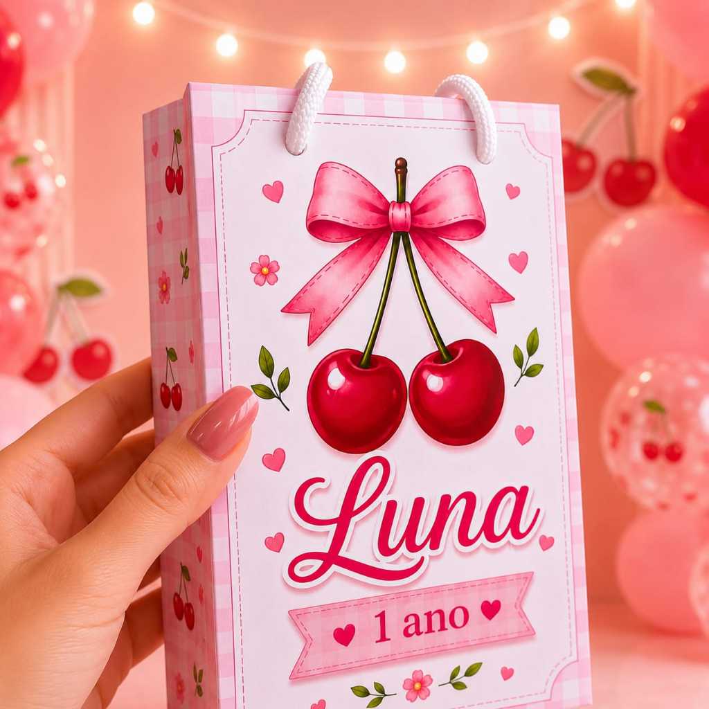 Sacolinha para Lembrancinhas Personalizadas Cereja- Sacolinha Lembrancinha Festa Cerejinha - Aniversário
