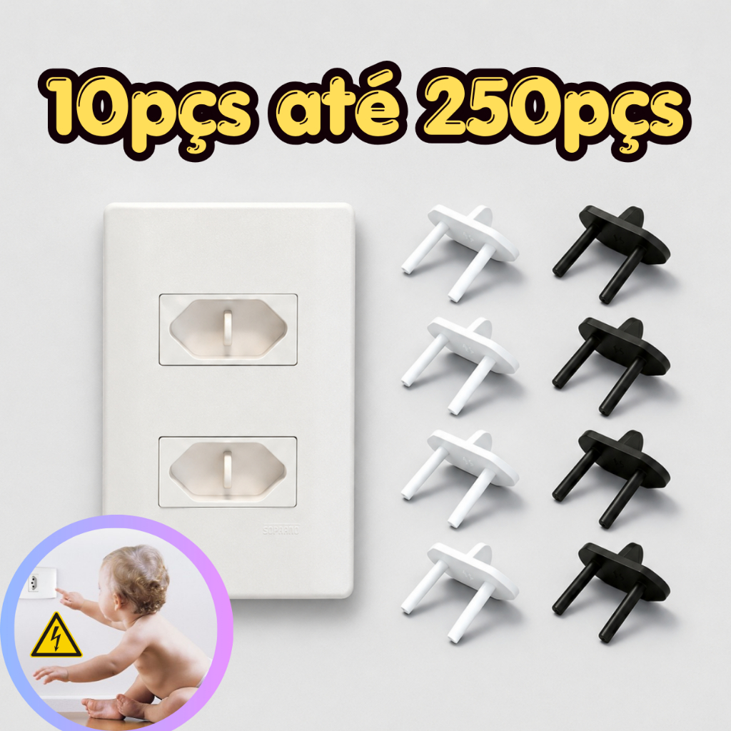 Kit Protetor de Tomada  (Branco ou Preto) , Bebê Segurança Contra Choque Elétrico