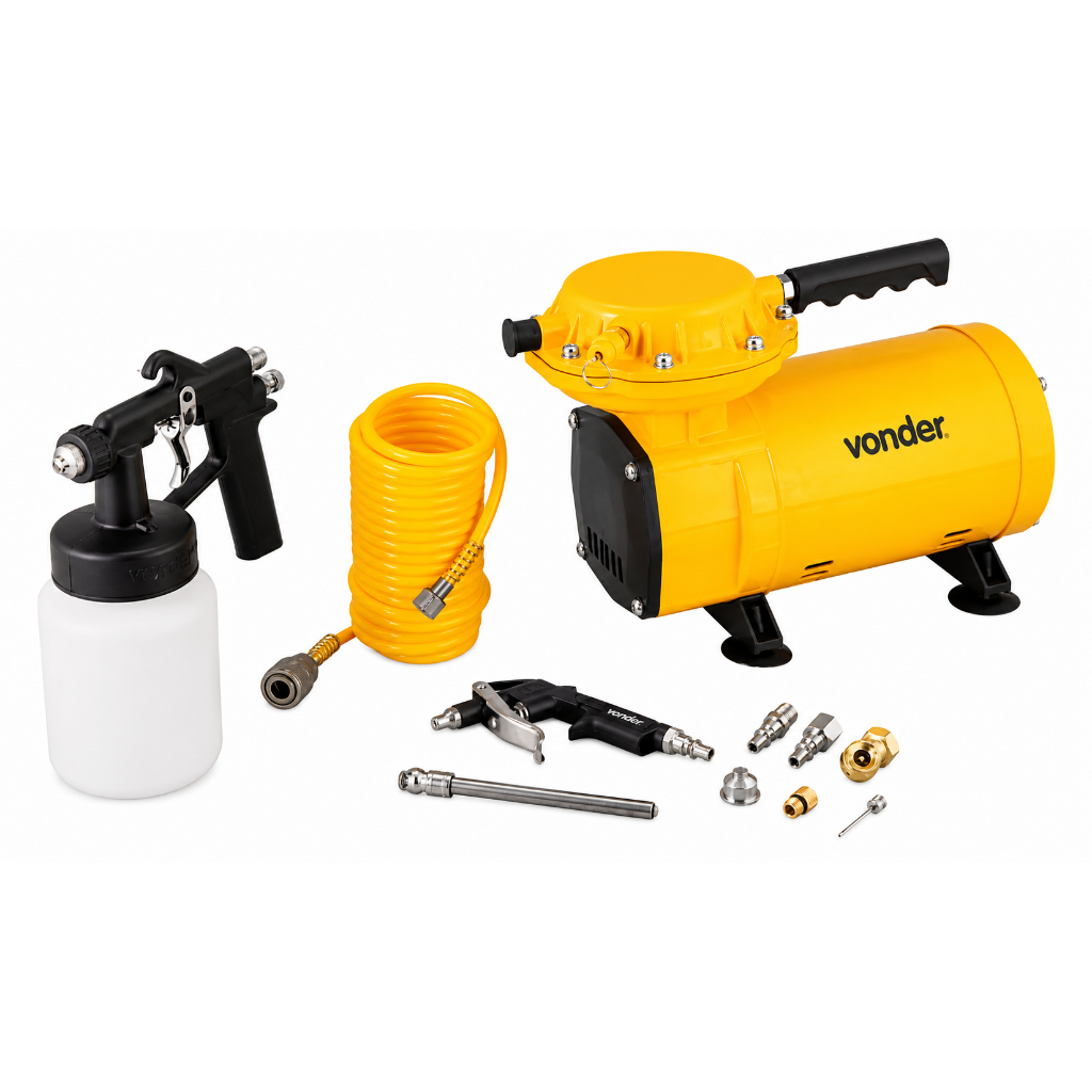 Compressor de Ar Direto Vonder 2,3 Pés 1/2HP Bivolt com Kit de Acessórios Portátil
