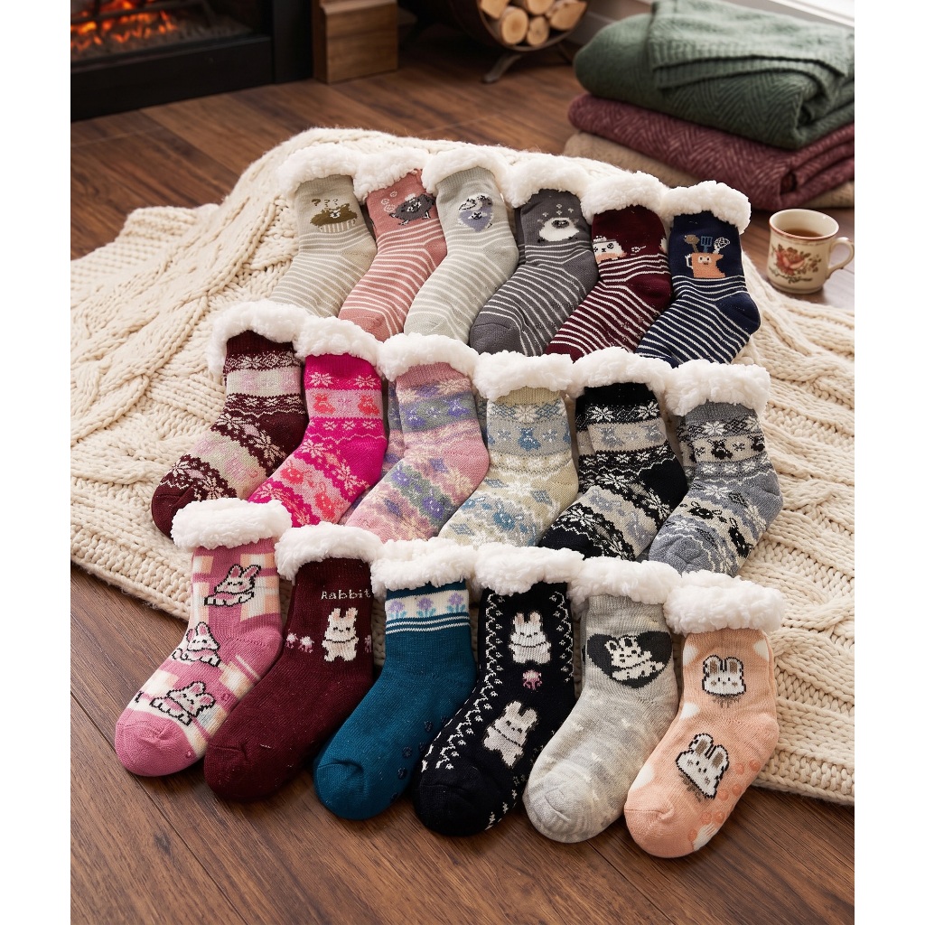 Meia De Lã Térmica Cano Longa Feminina/Masculino/Infantil/Adulto Antiderrapante Forrada Quentinha Grossa Inverno Frio