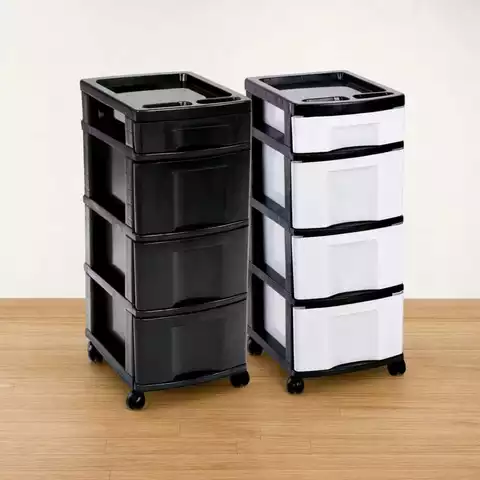 Gaveteiro Organizador Grande 4 Gavetas Escritório Banheiro Com Rodas De Chão Plástico Multiuso