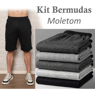 Kit 5 Bermudas Masculinas Moletom Cores Sortidas Treino Academia