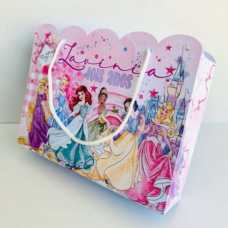 Sacolinha Personalizada G tema Princesas Disney Pegue E Monte Lembrancinha Festa Infantil Mimos modelo Reta