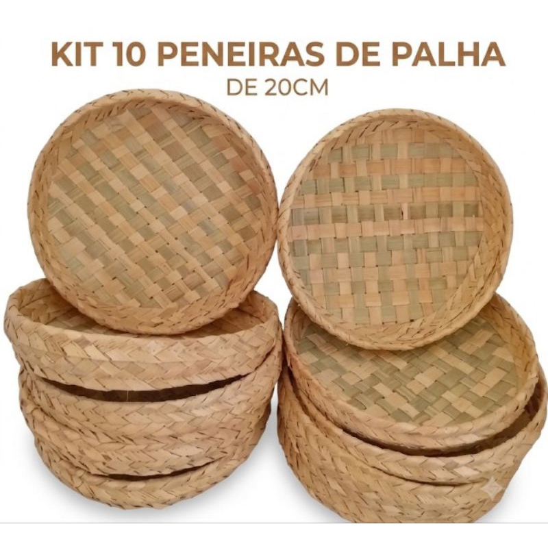 Kit 5/10 peneiras de palha decorativa 20cm com borda FESTA JUNINA de palha carnaúba Artesanal Boho Rústica Cozinha