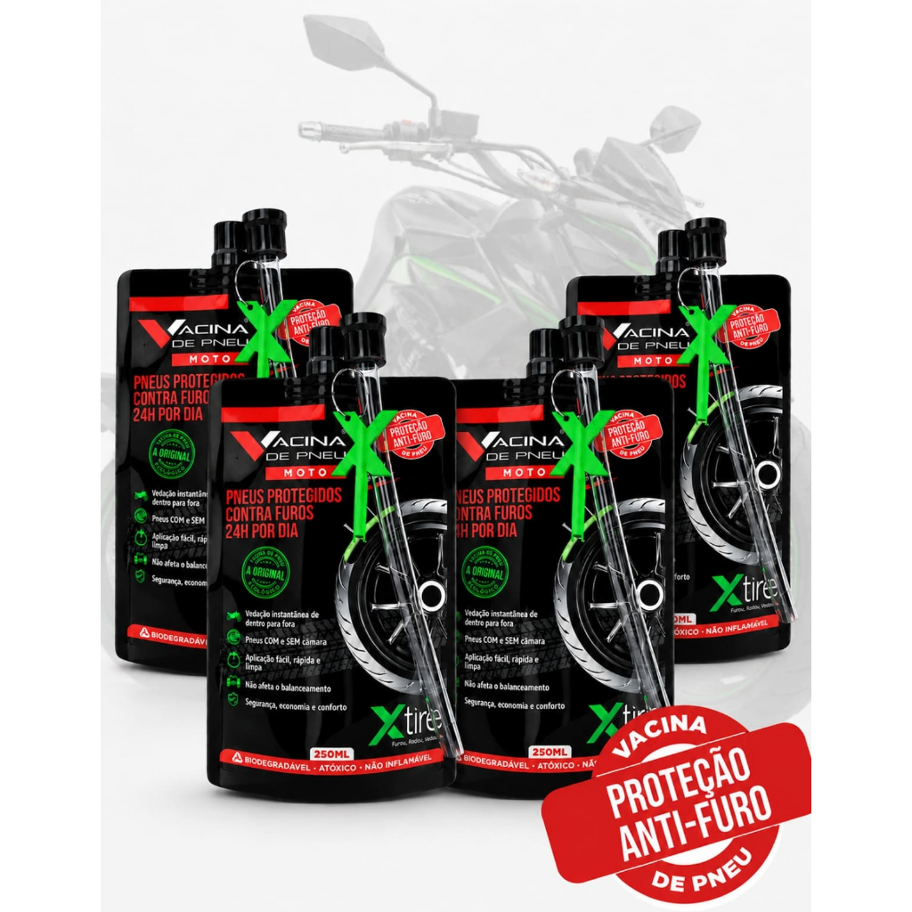 Kit com 4 Unidades Vacina de Pneu Moto Xtire Selante de Pneu preventivo Anti fur