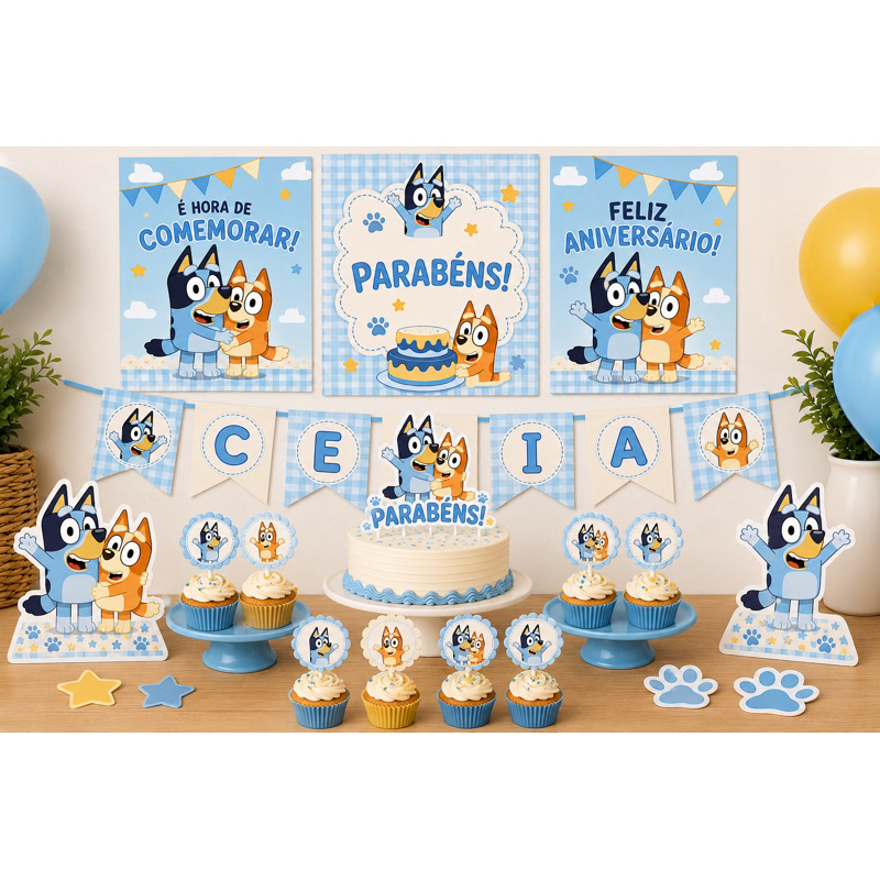 Kit Só Um Bolinho Bluey e Bingo Personalizado.