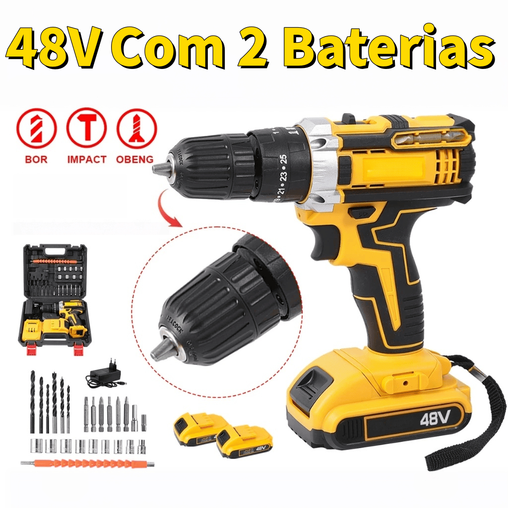 Parafusadeira Furadeira 48V/18V 2 Baterias Com Maleta e Acessórios Completo VIVA